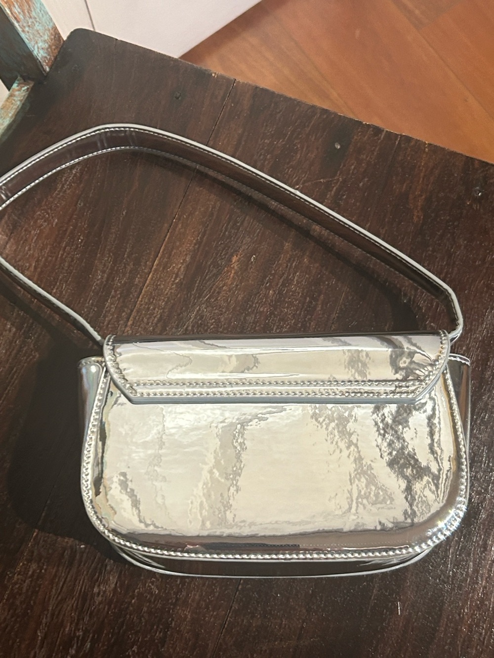 Diesel Silver Mirrored Leather Shoulder Bag - Picture 3 of 13